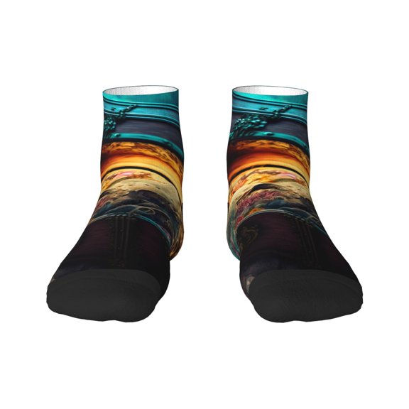 Rateoe Underwater Treasure Chest Pattern Quarter Crew Socks,Toe Seamed Ankle Socks,Cotton Cushioned Breathable Athletic Crew Sports Socks