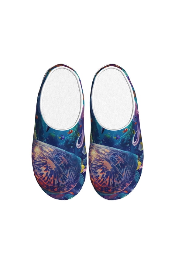 Underwater Turtle Dolphin Octopus Print Women's Men's Cotton Knit Slippers Lightweight Memory Foam Indoor House Shoes with Anti-Skid Sole-42/43
