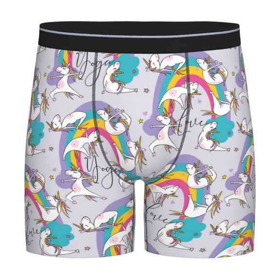 Rateoe Unicorn DoingYoga Print Men’s Underwear Boxer Briefs Soft Comfortable Underwear Boxer Briefs, Long Leg Briefs,Anti-chafing Boxer Briefs
