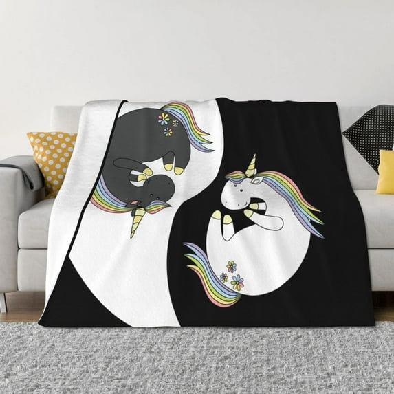 Rateoe Unicorn in Yoga Pattern Flannel Throw Blanket, Ultra-soft Blanket for Bed, Couch, Car, Hypoallergenic Anti-pilling blanket-40"x30"(Horizontal)