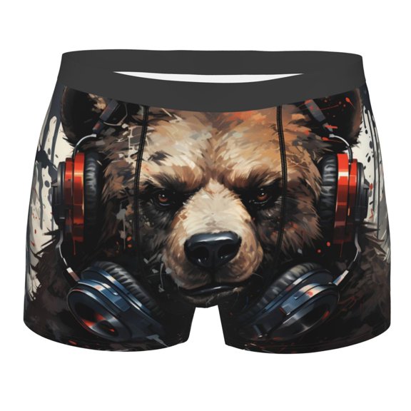 Rateoe Urban Bear With Headphones Mens Boxer Briefs Poly Spandex Performance Boxer Briefs Underwear Hem Boxer Briefs - Medium