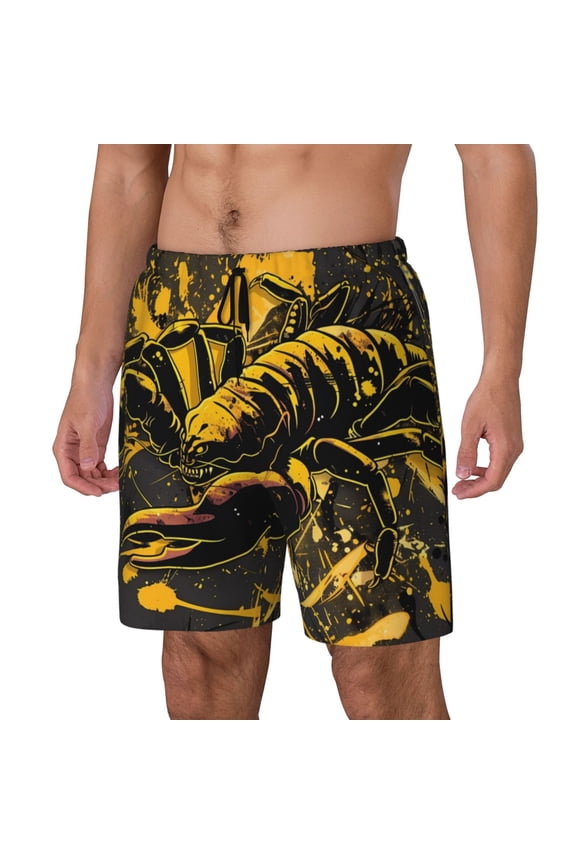 Urban Graffiti Scorpion Illustration Pattern Men’s Swim Shorts with Compression Liner – Double-Layered Quick-Dry Swimwear, Comfortable & Stretchy Beach Shorts-Medium