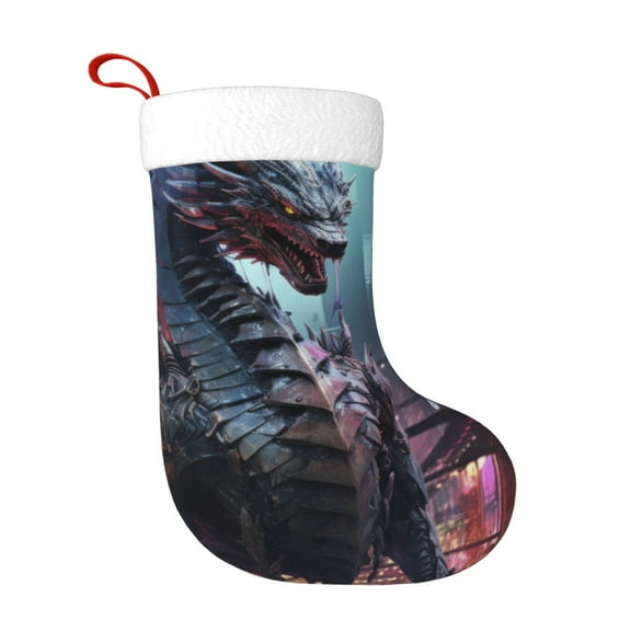 Rateoe Urban Mechanical Dragon Print Christmas Stockings,18 Inch Large Christmas Stockings Decoration Ornaments for Holiday Home Fireplace Indoors