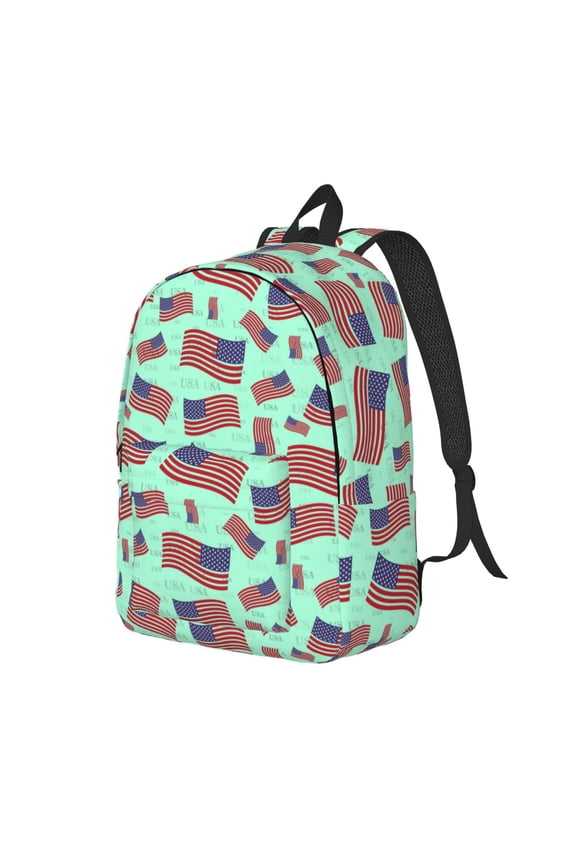Usa Flag Pattern Durable Canvas Backpack for Men & Women – Stylish & Lightweight – Adjustable Straps, Multiple Pockets – Fits 15-17 Inch LaptopsMedium