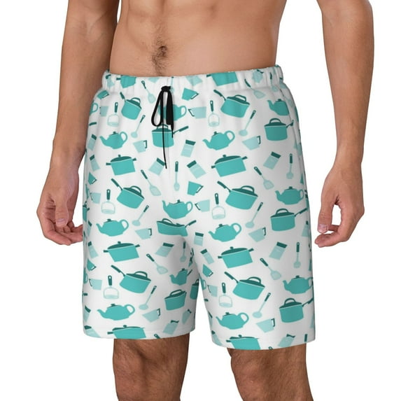 Rateoe Utensiles Pattern Men’s Swim Shorts with Compression Liner – Double-Layered Quick-Dry Swimwear, Comfortable & Stretchy Beach Shorts-Small