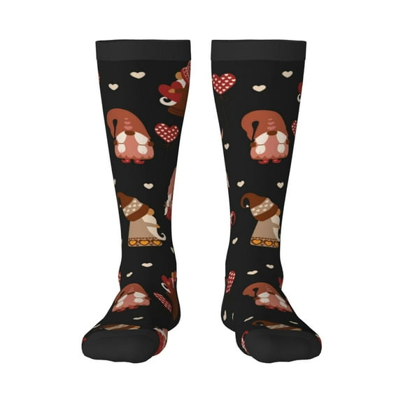 Rateoe Valentine Gnome Pattern Women’s Knee High Crew Socks,Trouser Socks Comfortable, Breathable, Moisture-Wicking and Soft