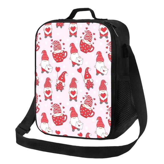 Rateoe Valentine Gnomes Lunch Bag Reusable Lunch Box with Shoulder Straps for Men Women Insulated Portable Lunchbox for adults Suitable for School Work Picnic