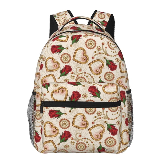 Rateoe Valentine'S Day Rose Pattern Casual Backpack for School, Work, Travel – Adjustable Straps, Multiple Compartments – Ergonomic Design, Fits Laptops and Tablets