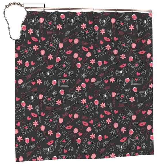 Rateoe Valentine'S Day Shower Curtain - Fancy Bathroom Shower Curtain Sets - Waterproof Shower Curtain with Hooks with 12 Plastic Hooks 72x72 Inches