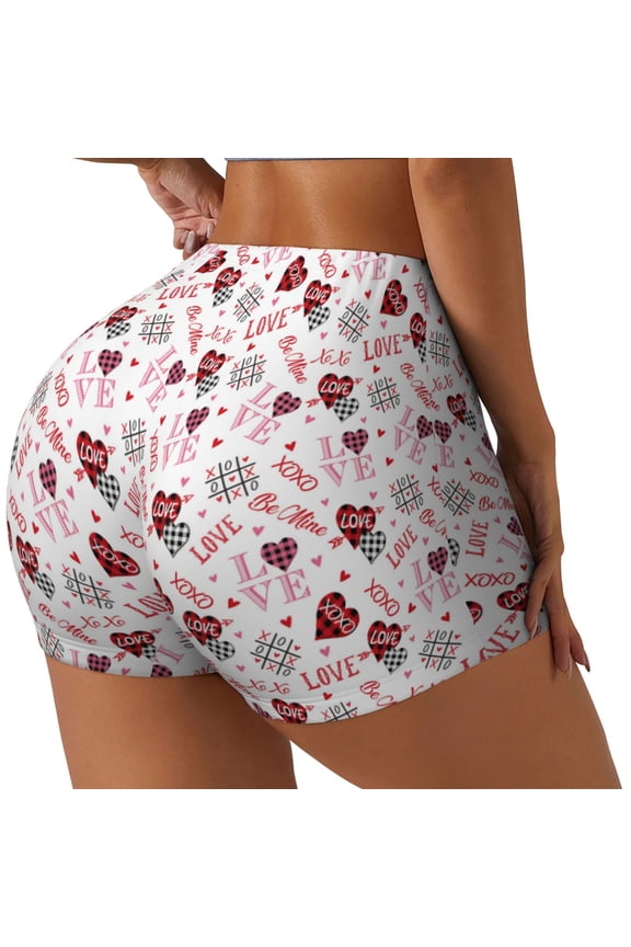 Valentine's Day Printed Power Workout Shorts for Women Tummy Control Squat Proof Ribbed Thick Seamless Scrunch Active Short-Medium