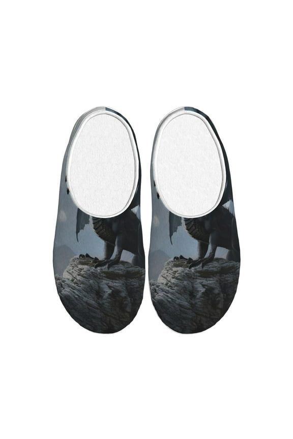 Valley Gray Dragon Print Women's Men's Cotton Knit Slippers Lightweight Memory Foam Indoor House Shoes with Anti-Skid Sole-35/36