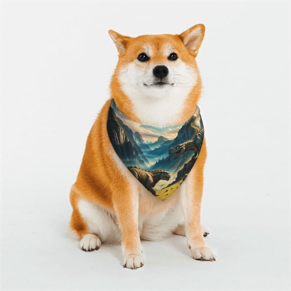 Rateoe Valley River Dinosaur Print Pet Scarf for Dogs and Cats – Stylish Reflective Design, Breathable & Durable Pet Bandana with Quick-Release Buckle-Small