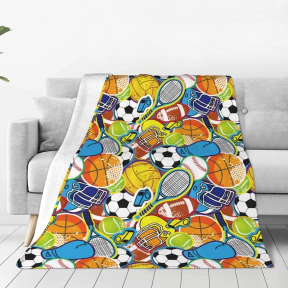 Rateoe Various Balls Print Fuzzy Fleece Throw Blanket Extra Large,Super Soft,Fluffy and Warm Blankets for Couch,Bed,All Season Use (40"x30")