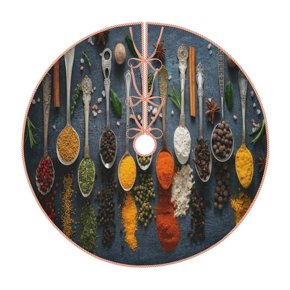 Rateoe Various Herbs And Spices In Spoons Pattern Christmas Tree Skirt with Ties , Christmas Tree Decorations, Farmhouse Christmas Decor Xmas Holiday Decorations-36"