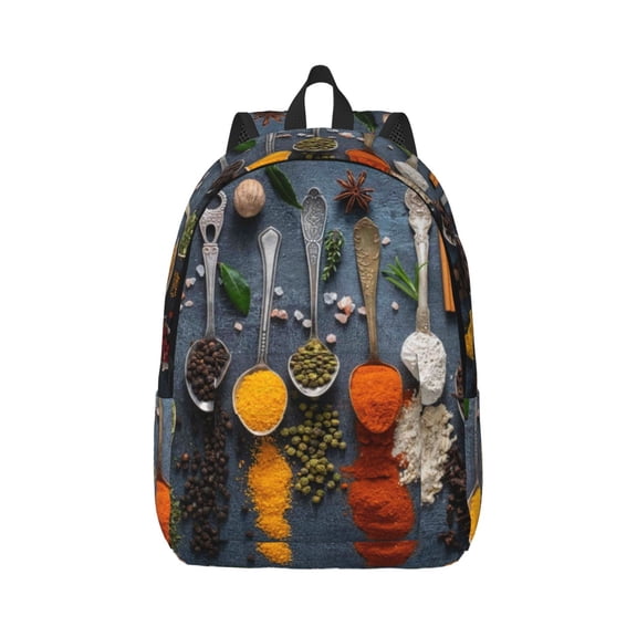 Rateoe Various Herbs And Spices In Spoons Pattern Canvas College Laptop Backpack,Travel Daypack,Durable Rucksack Travel Notebook Bag School Backpack Book Bag for Men Women-Small
