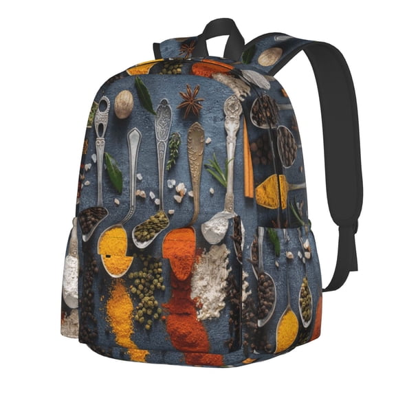 Rateoe Various Herbs And Spices In Spoons Pattern Student Backpack,Backpack for School,Lightweight Bag,Travel Backpack,Outdoor Backpack,Large Capacity Backpack