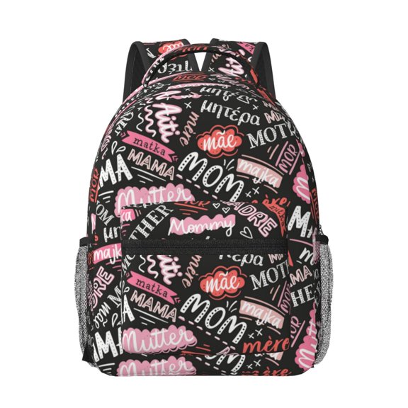 Rateoe Various Languages Mother Pattern Durable Student Backpack Laptop Bag- Ergonomic Design, Waterproof Twill Fabric - Ideal for School, Travel, and Outdoor Activities