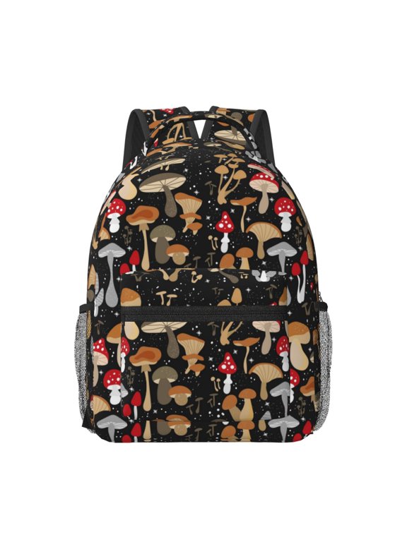 Various Mushrooms Pattern Durable Student Backpack Laptop Bag- Ergonomic Design, Waterproof Twill Fabric - Ideal for School, Travel, and Outdoor Activities