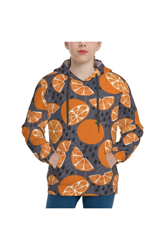 Various Oranges Pattern Boys Hoodie, Youth Pullover Hooded Sweatshirt, Kangaroo Pocket Hoodie for Kids-Medium
