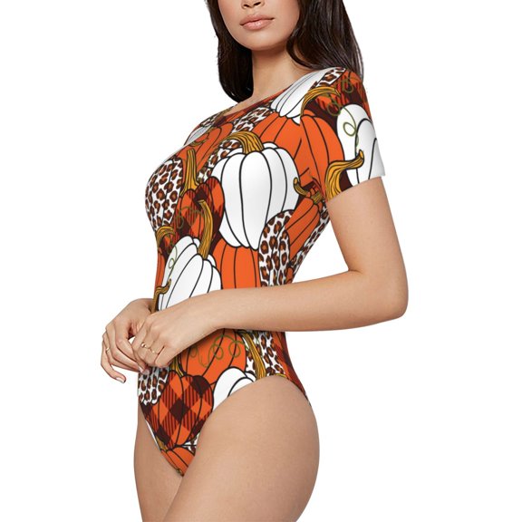 Rateoe Various Pumpkins Printed Women Rash Guard Short Sleeve,Tummy control Swimsuit Surfing Swimsuit Bathing Suit Short-sleeved Onesie UPF 50 