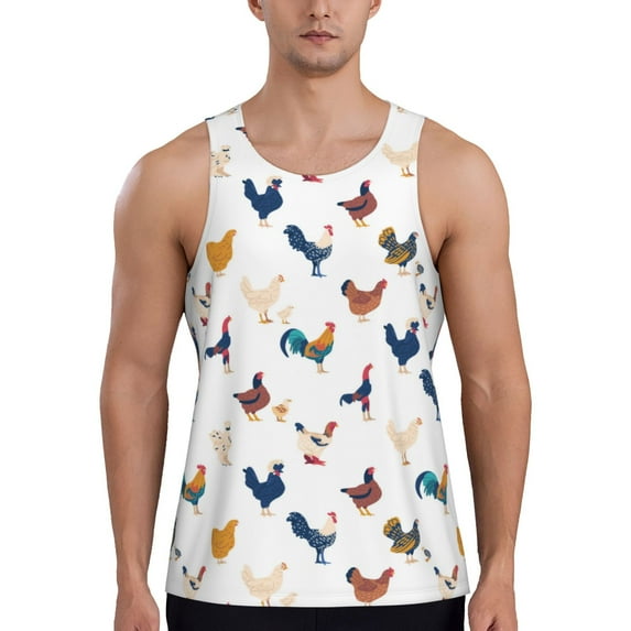 Rateoe Various Rooster Pattern Sleeveless Gym Shirt Muscle Tee Breathable Workout Shirt Slim-Fit Tank Quick Dry Fit Muscle Tank Top Bodybuilding Sleeveless T Shirt-Large