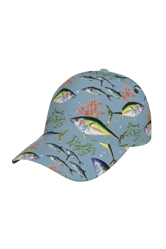 Various Wild Sea Fish Pattern Baseball Cap Outdoor Cap Mountain Dad Hat - Unstructured Soft Cotton Cap-Adjustable UV Protection Cap