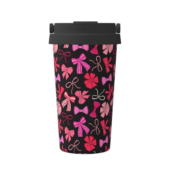 Rateoe Various pink and red Bow knots Pattern Travel Coffee Mug Tumbler with Flip Lid | Reusable Insulated Stainless Steel Cold Brew Iced Coffee Cup Thermos