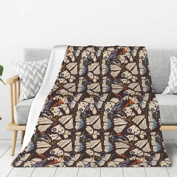 Rateoe Vector Butterflies Pattern Flannel Throw Blanket, Ultra-soft Blanket for Bed, Couch, Car, Hypoallergenic Anti-pilling blanket-60"x50"(Vertical)