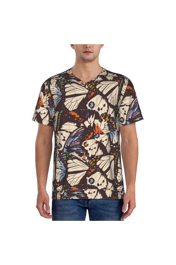 Vector Butterflies Pattern Men’s Baseball Short Sleeve Polo Shirt, Midweight Men's Shirt Golf Shirt Polo Shirts Quick Dry Short-XX-Large