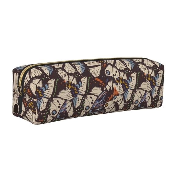 Rateoe Vector Butterflies Print Leather Pencil Case with Smooth Zipper, Compact Storage for Writing Tools & Art Supplies, 8.26" x 1.96" x 2.16"