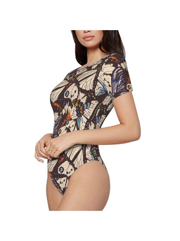 Vector Butterflies Printed Women Rash Guard Short Sleeve,Tummy control Swimsuit Surfing Swimsuit Bathing Suit Short-sleeved Onesie UPF 50+