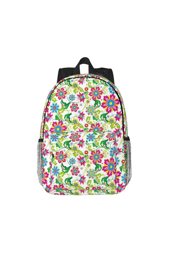 Vector Mexican Otomi Style Bright Pattern Student Backpack Water-resistant Backpack 15-inch Laptop Backpack Lightweight Adjustable School Backpack