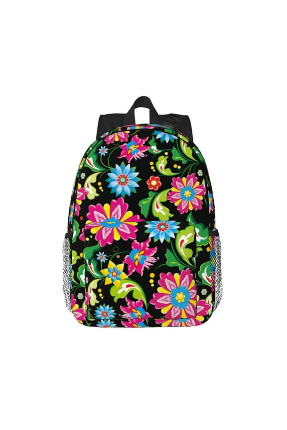 Vector Mexican Otomi Style Bright Pattern Student Backpack Water-resistant Backpack 15-inch Laptop Backpack Lightweight Adjustable School Backpack