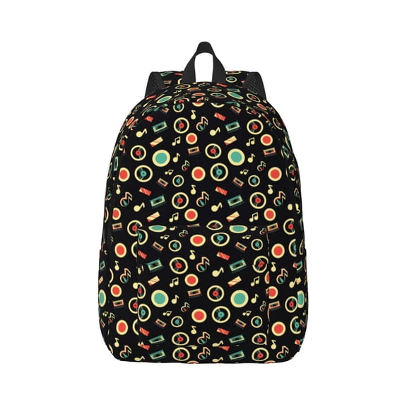 Rateoe Vector Retro Music Pattern Canvas College Laptop Backpack,Travel Daypack,Durable Rucksack Travel Notebook Bag School Backpack Book Bag for Men Women-Small
