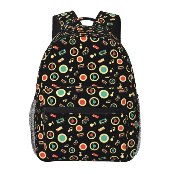 Rateoe Vector Retro Music Pattern Casual Backpack for School, Work, Travel Adjustable Straps, Multiple Compartments Ergonomic Design, Fits Laptops and Tablets