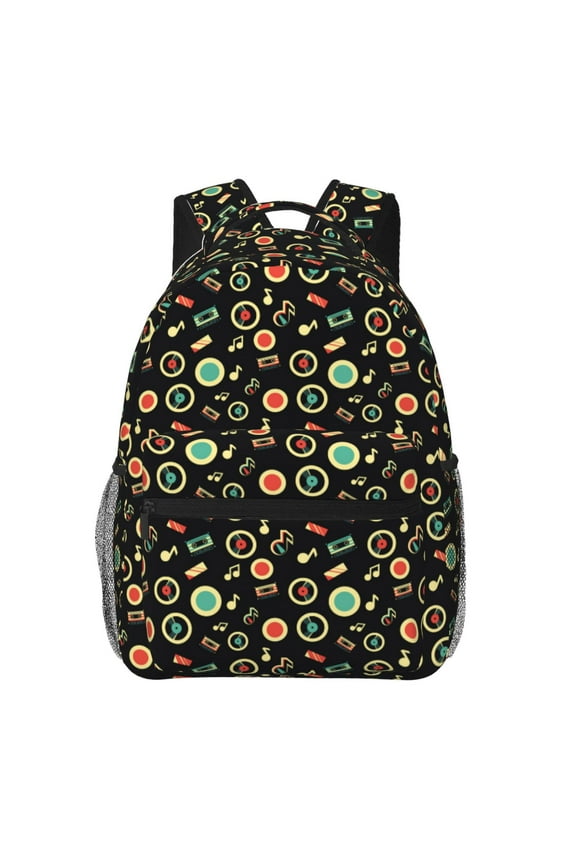 Vector Retro Music Pattern Casual Backpack for School, Work, Travel  Adjustable Straps, Multiple Compartments  Ergonomic Design, Fits Laptops and Tablets
