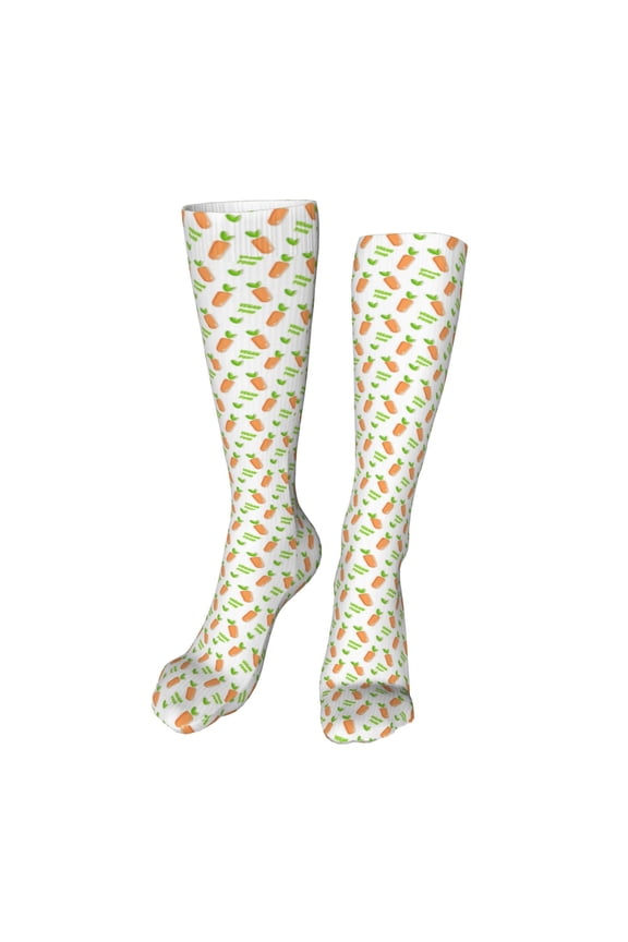 Vegan Fruit Carrot print Women's Men's Novelty 20in Crew Socks Cotton Socks Knee High Socks for Walking,Running,Nurses,Pregnancy-One Size