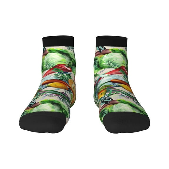 Rateoe Vegan1 Pattern Quarter Crew Socks,Toe Seamed Ankle Socks,Cotton Cushioned Breathable Athletic Crew Sports Socks