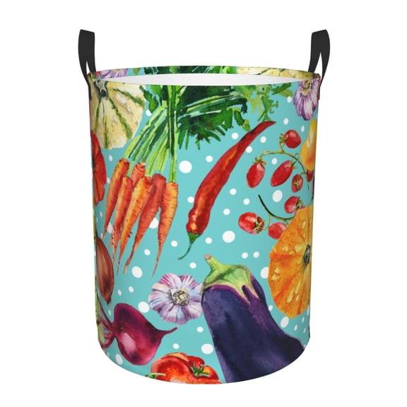 Rateoe Vegetable Pattern Round Laundry Hamper Basket, Tall Hamper Basket for Blanket Storage, Nursery Clothes Hamper for Laundry in Bedroom and College Dorm-Small