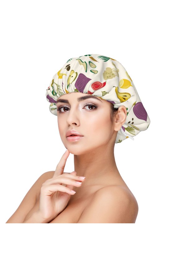 Vegetable Pattern Silk Satin Hair Bonnet for Sleeping, Adjustable Sleep Cap Turban for Women , Curly Straight Hair Long Large Braid
