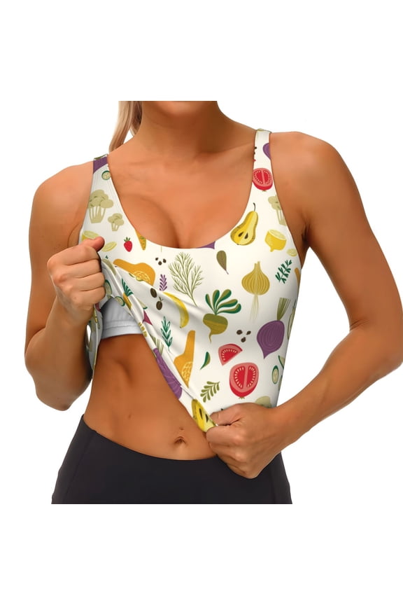Vegetable Print Womens' Sports Bras Scoop Neck Sports Vest- Padded U Back Seamless High Impact Support