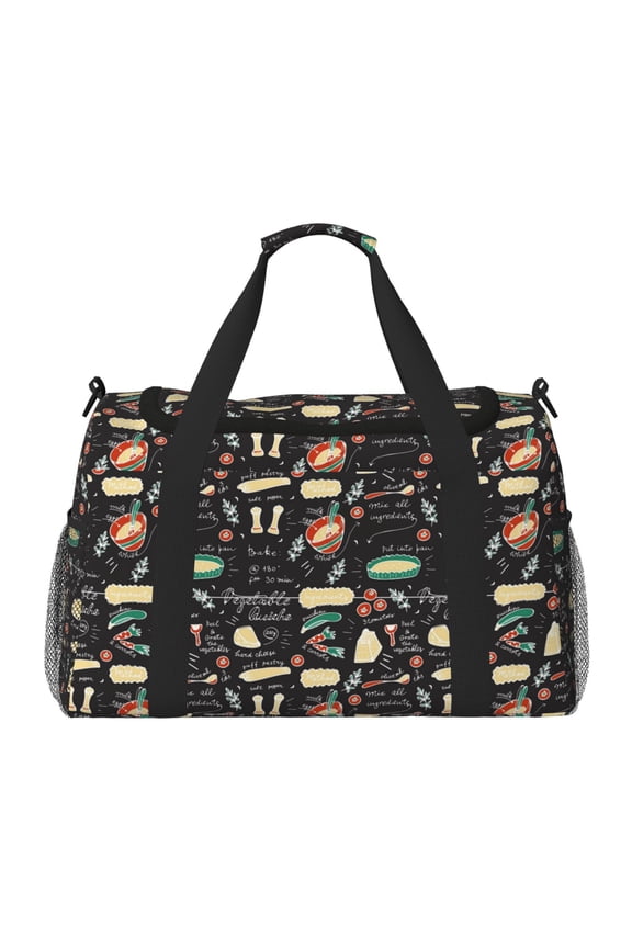 Vegetable Quiche Pattern Gym Bag for Women, Duffle Bag for Travel with Wet Pocket, Carry on Weekender Bags for Women, Water Resistant Travel Bag Duffel Bag