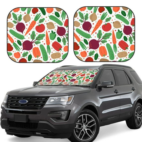 Rateoe Vegetables Pattern 2 Piece Car Windshield Sun Shade Foldable | Front Windshield Shade for Sun, Heat and UV Rays | Sunshade for Car Front Window-Small