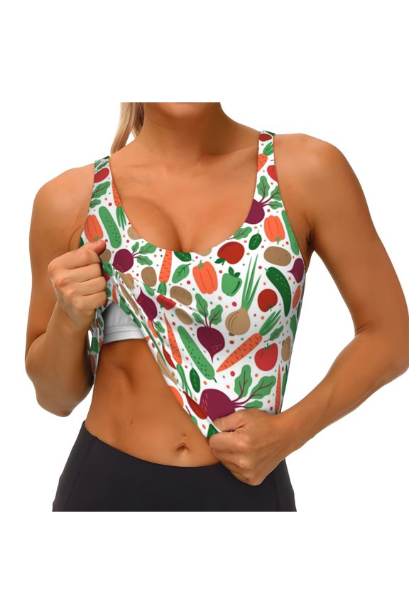 Vegetables Print Womens' Sports Bras Scoop Neck Sports Vest- Padded U Back Seamless High Impact Support