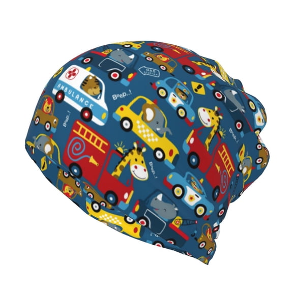 Rateoe Vehicles Cartoon with Funny Drivers,Animal Drivers Cotton Slouchy Beanie Hat for Men/Women,Lightweight Oversize Large Thin Skull Cap Night Sleeping Cap
