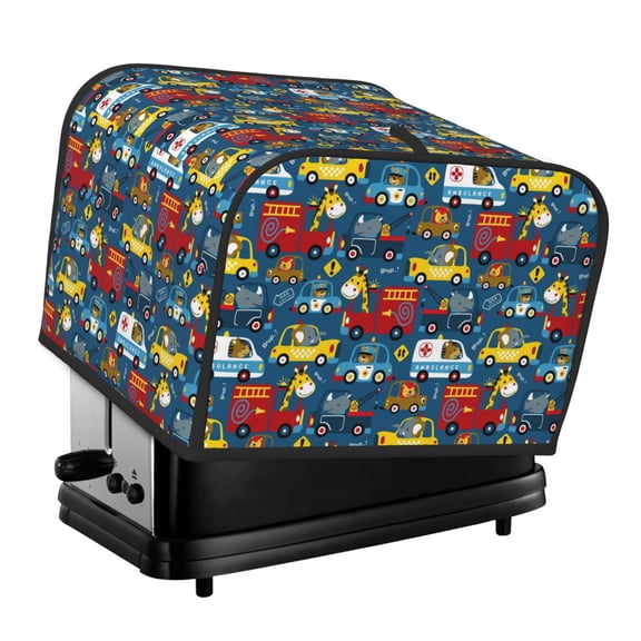 Rateoe Vehicles Cartoon with Funny Drivers,Animal Drivers Pattern Toaster Covers 4 Slice Wide Slot,Bread Machine Cover,Bread Dust Cover & Fingerprint Protection,Appliance Covers