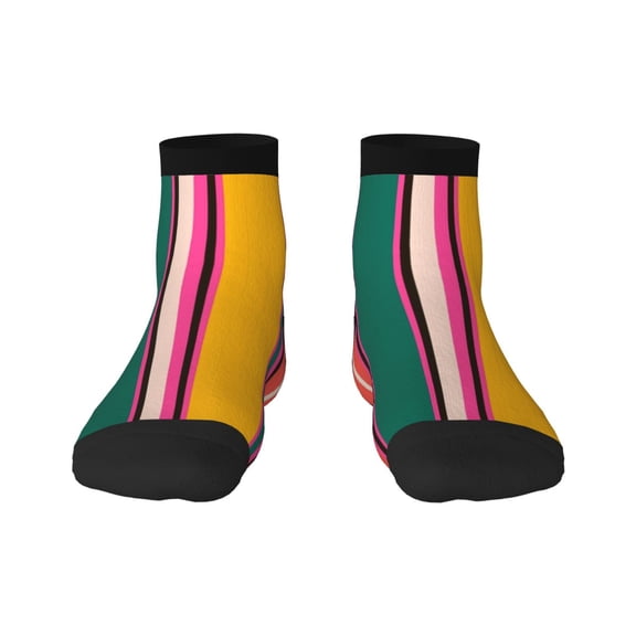 Rateoe Vertical Stripes Pattern Quarter Crew Socks,Toe Seamed Ankle Socks,Cotton Cushioned Breathable Athletic Crew Sports Socks