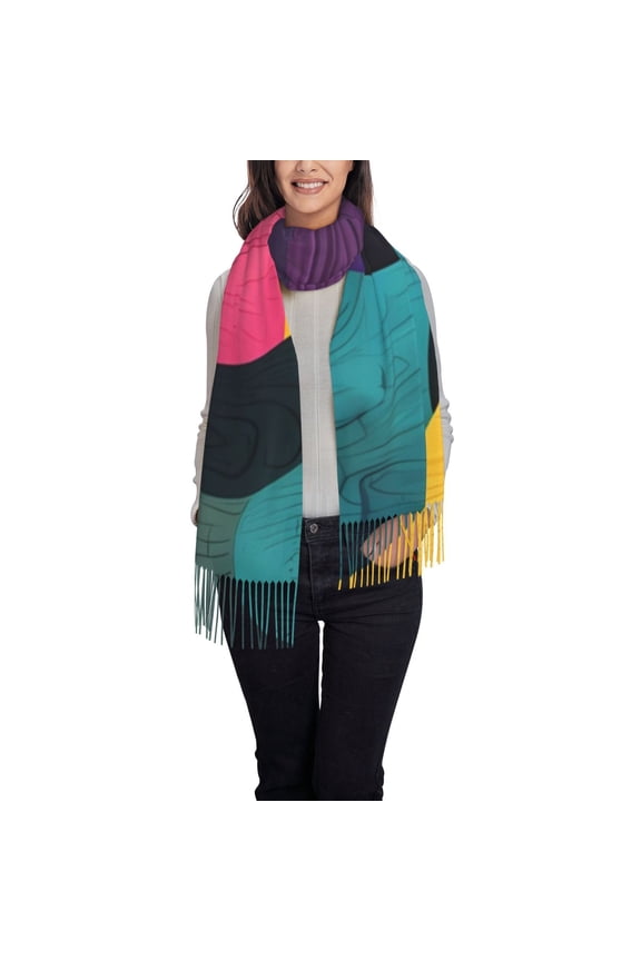 Vibrant Abstract Flow Women's Traditional Scarf Wrap Tassel Shawl Fringes Neck Head Shawl Retro Scarf