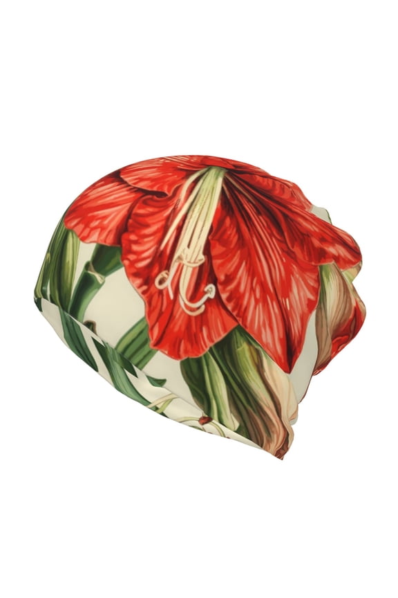Vibrant Amaryllis Flowers Cotton Slouchy Beanie Hat for Men/Women,Lightweight Oversize Large Thin Skull Cap Night Sleeping Cap