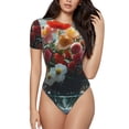 thumbnail image 1 of Rateoe Vibrant Bouquet Waterfall Printed Women Rash Guard Short Sleeve,Tummy control Swimsuit Surfing Swimsuit Bathing Suit Short-sleeved Onesie UPF 50+ -X-Large, 1 of 7